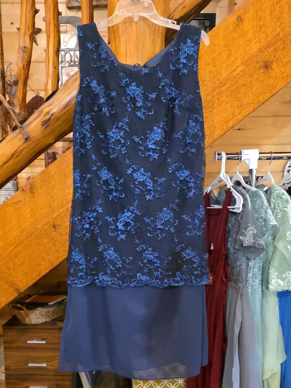 Navy Blue Lace Overlay Women's Dress